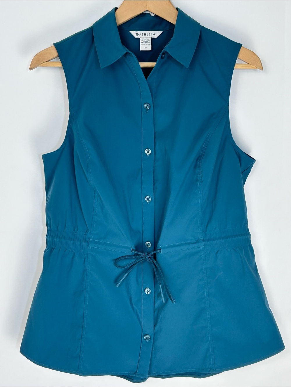 Athleta Levitate Poplin Tank Teal Sleeveless Button Front Top Size M